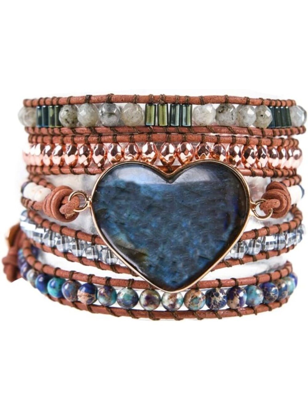Handmade Boho Natural Stone 3-Wrap Bracelet for Women - Unique Gift Idea